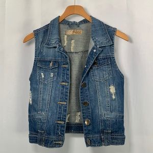 Hybrid & Company Distressed Blue Jean Vest 100%‎ Cotton Size Small